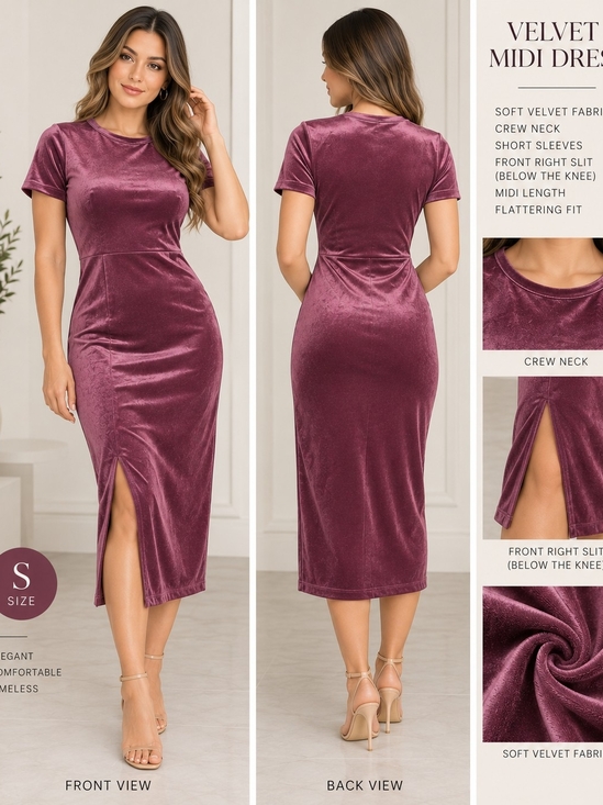 Zara Dresses & Skirts - Zara Plum Velvet Midi Dress with Short Sleeves